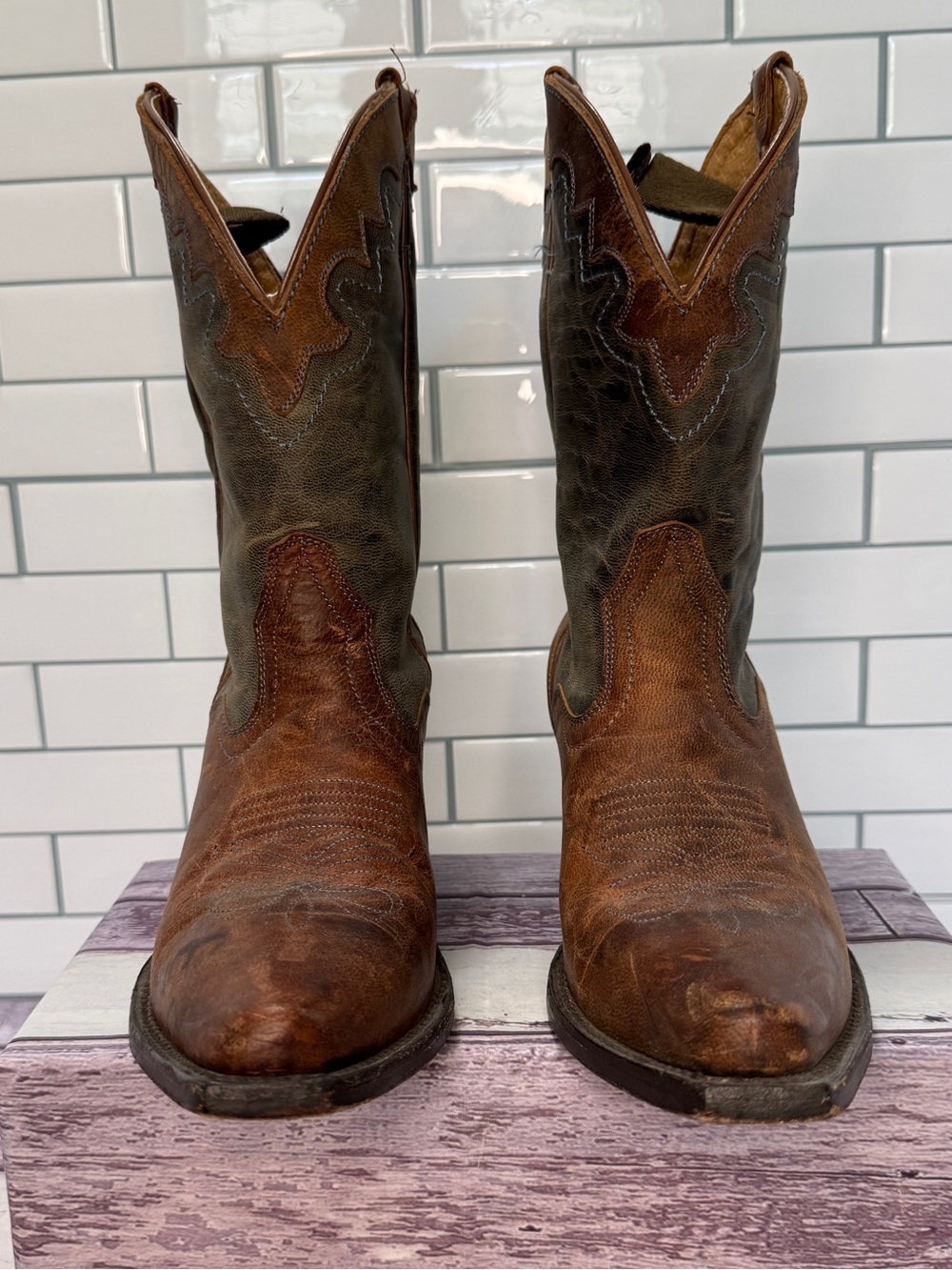 J.B. Dillon women's distressed goat leather brown western cowgirl boots size 6.5 - Picture 4 of 9